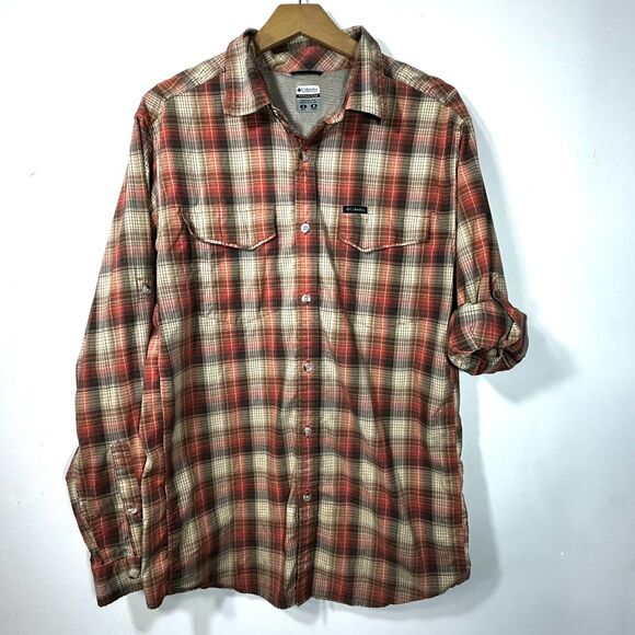 Columbia Titanium Mens L Shirt VENTED Long Sleeve Omni Shield Nylon Fish Orange - Picture 1 of 13